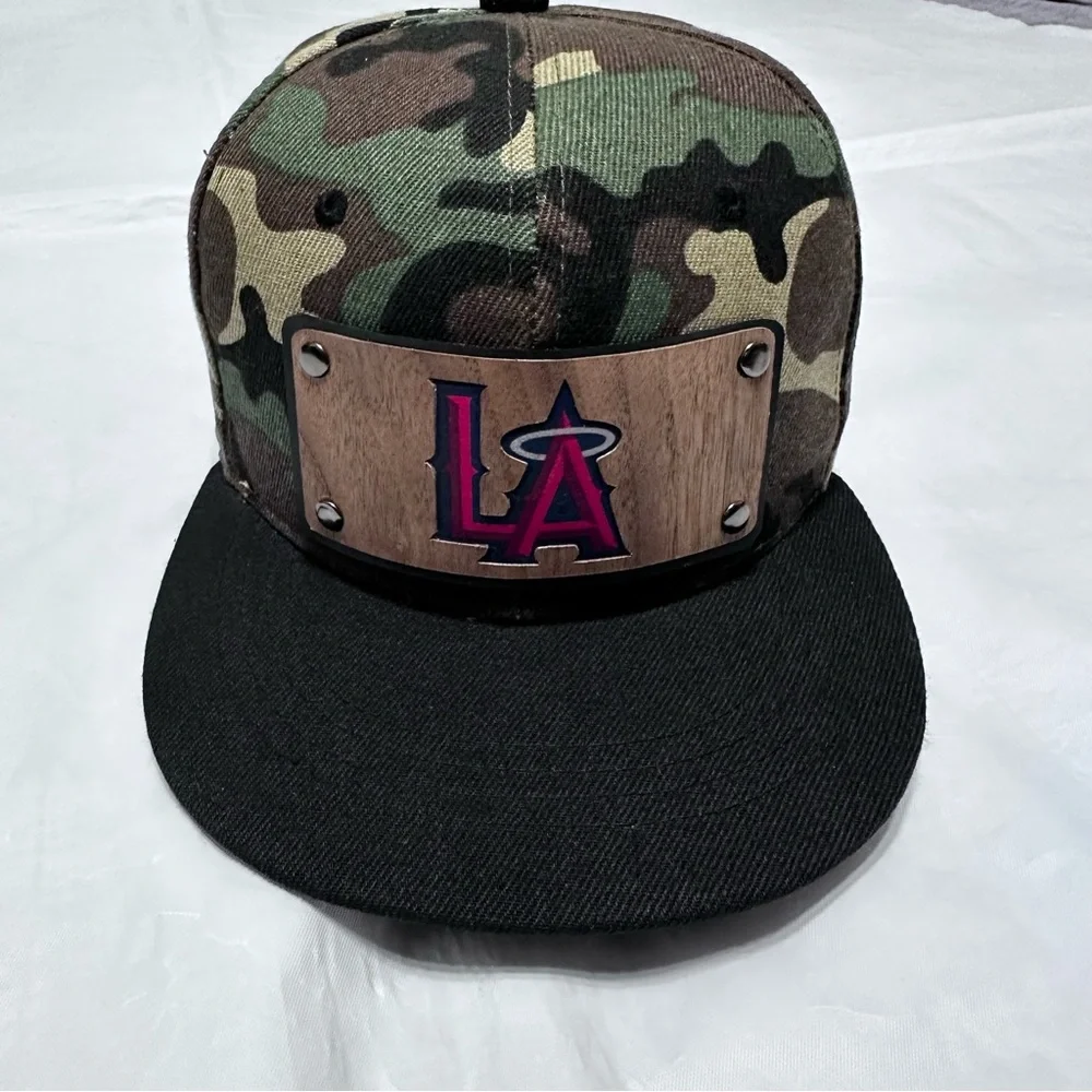 Men Snapback Hat Classic Hip Hop Style Flat Brim LA Wooden Patch camuflaje - Picture 2 of 16